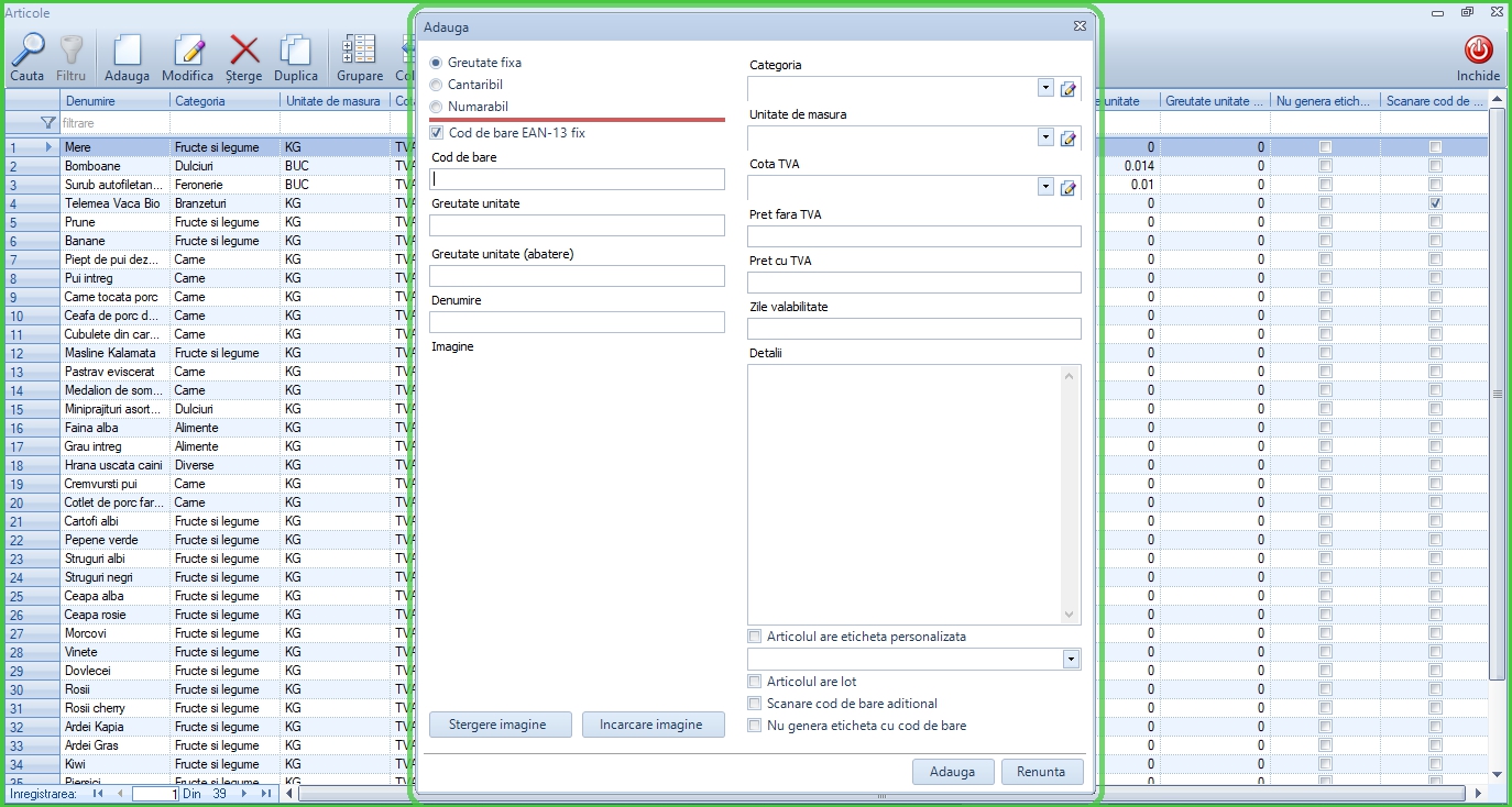 Nomenclator articole și forme de ambalare